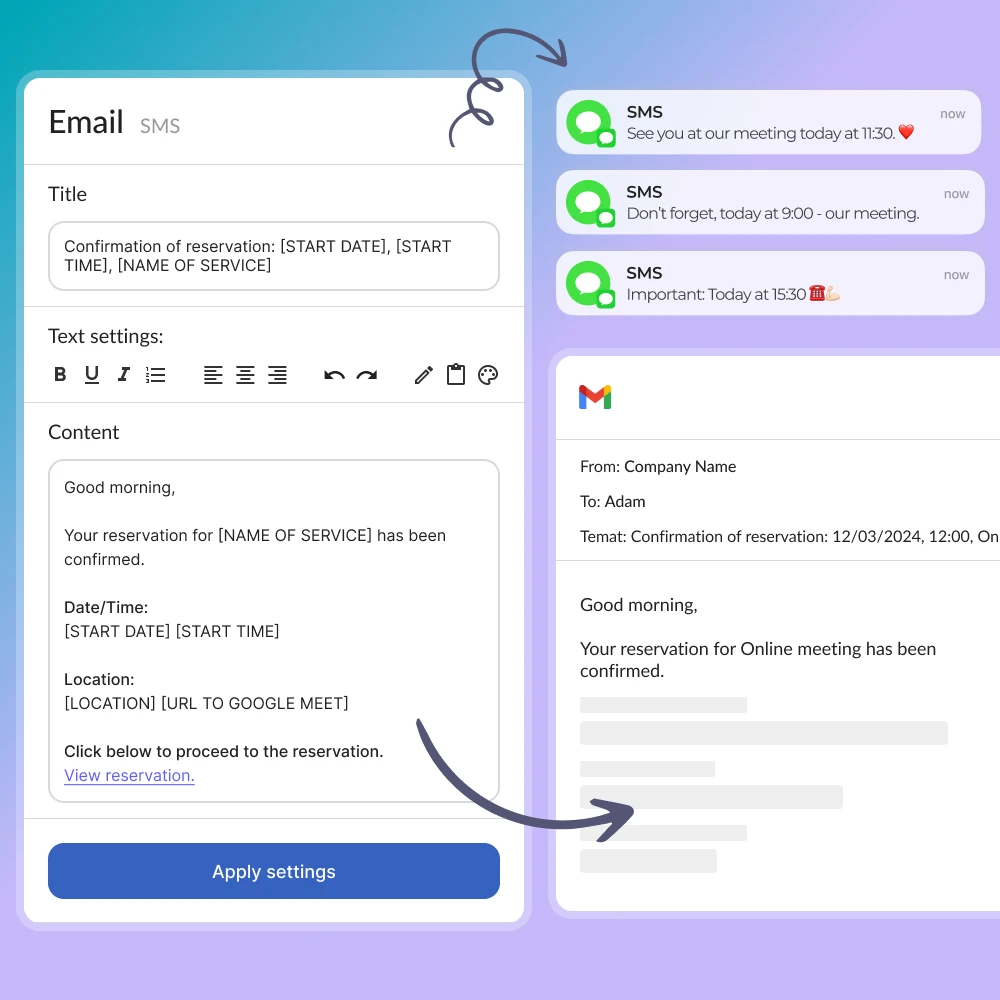 Notifications via email, SMS, and push