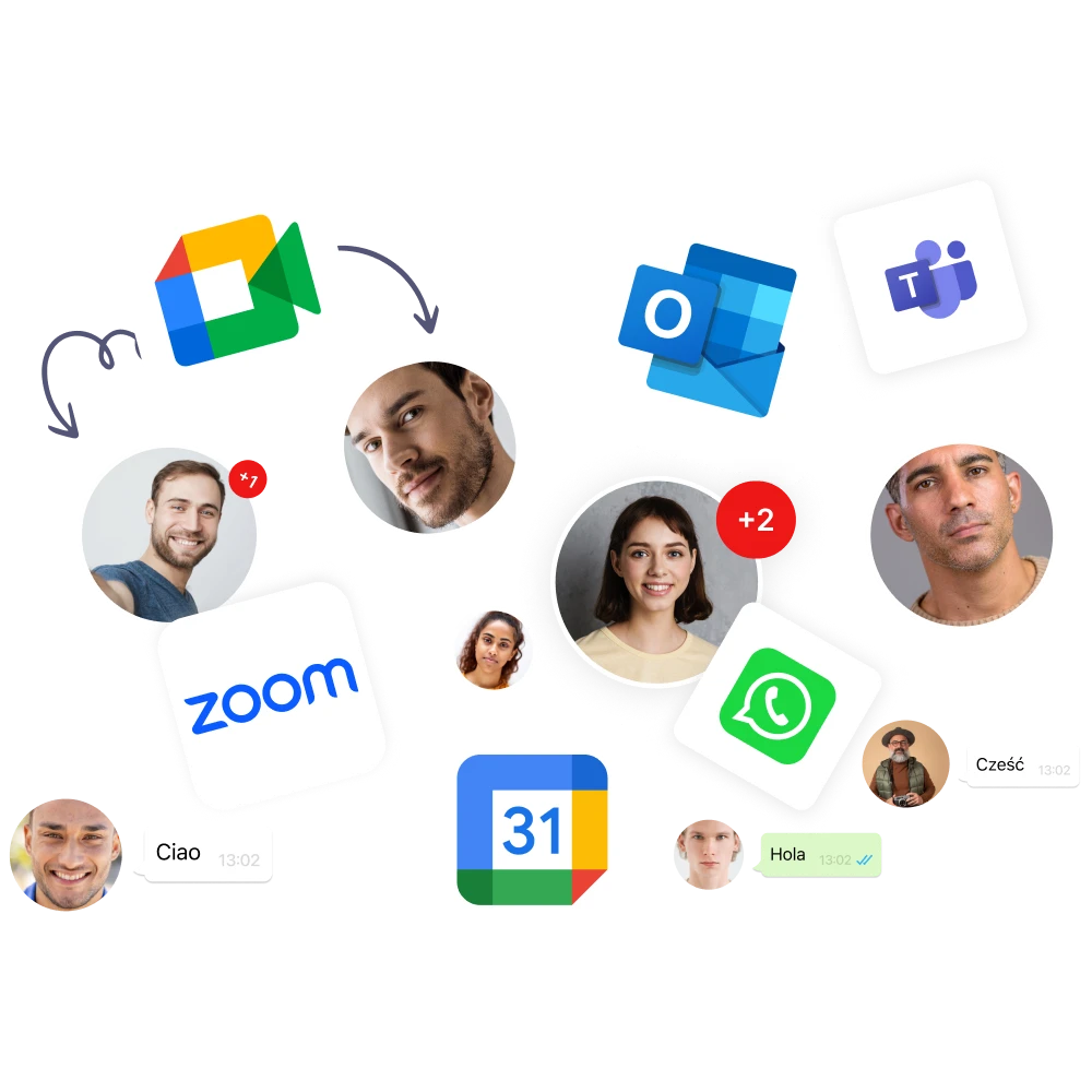 Integrations - Zoom, Google Calendar, Google Meet, Outlook, Microsoft Teams, WhatsApp